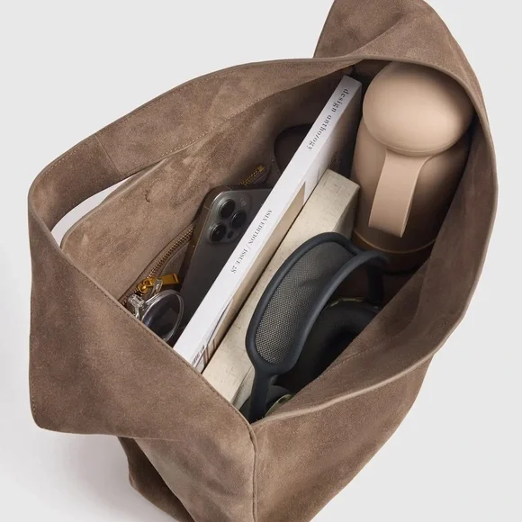 NWT Italian Suede Slouchy Shoulder Bag in Pebble color - Picture 3 of 10